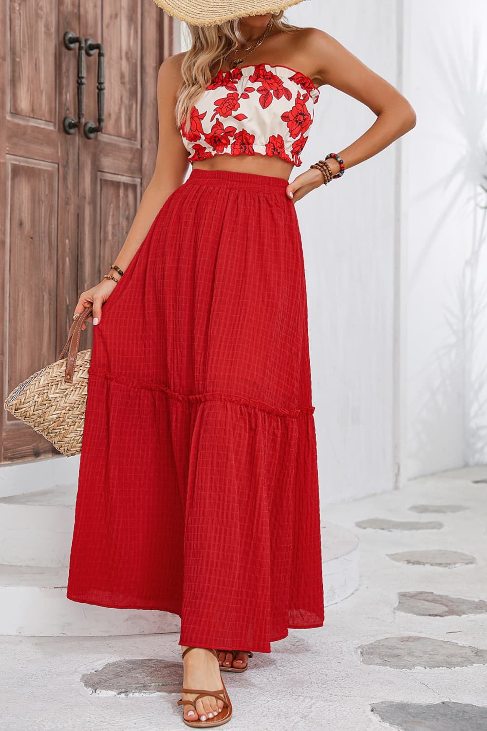 Women Floral Tube Top and Maxi Skirt Set nicholesgifts