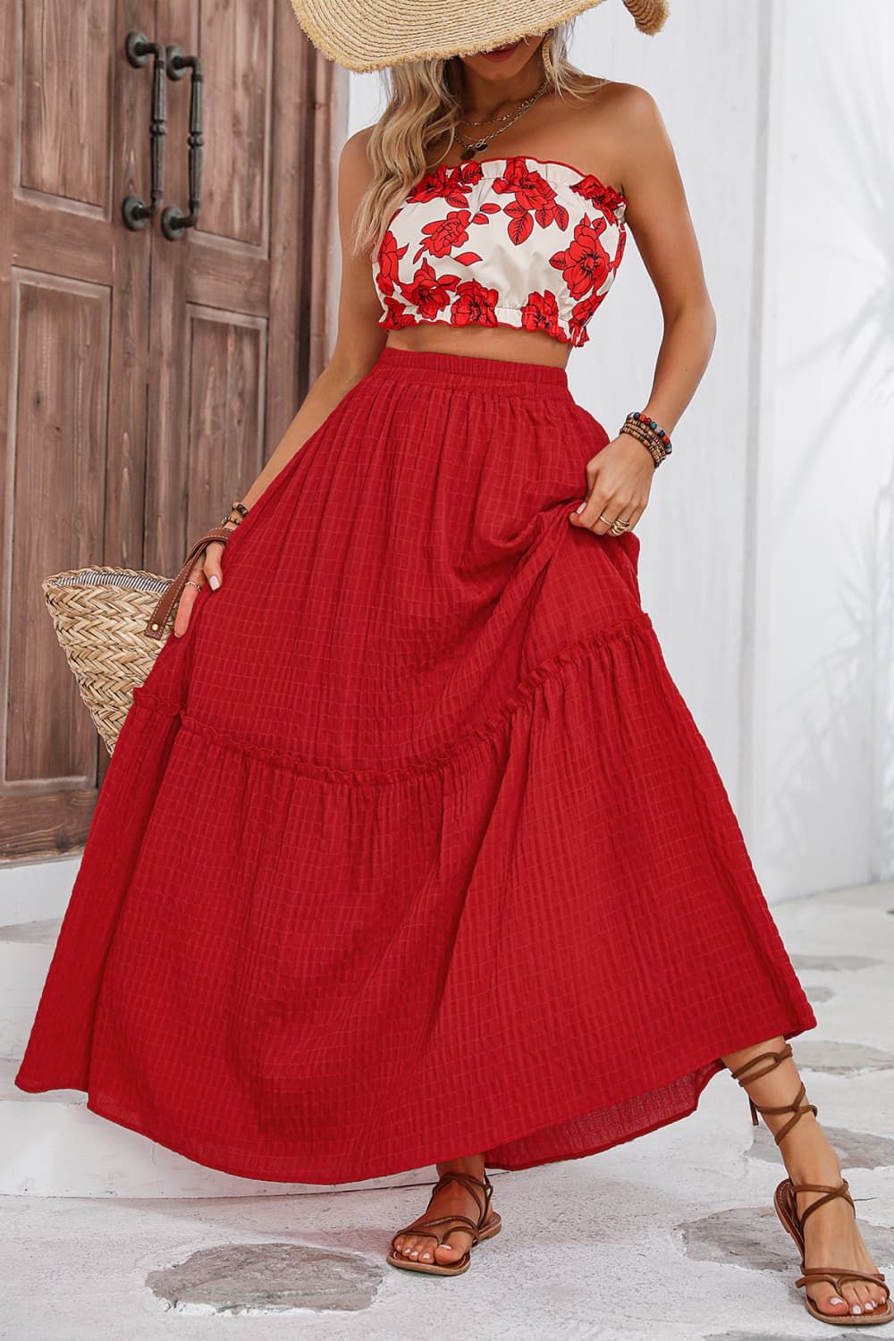 Women Floral Tube Top and Maxi Skirt Set nicholesgifts