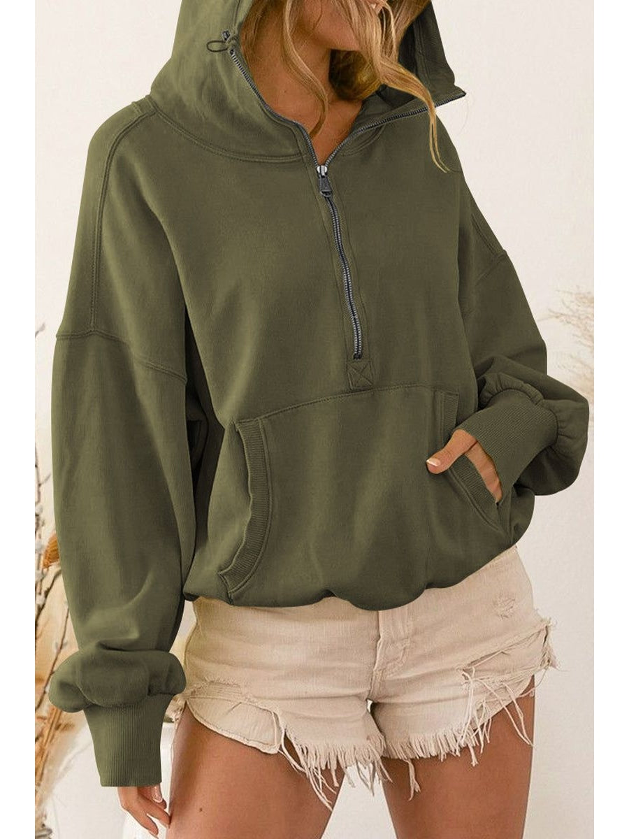 Women Zip-Up Dropped Shoulder Hoodie nicholesgifts