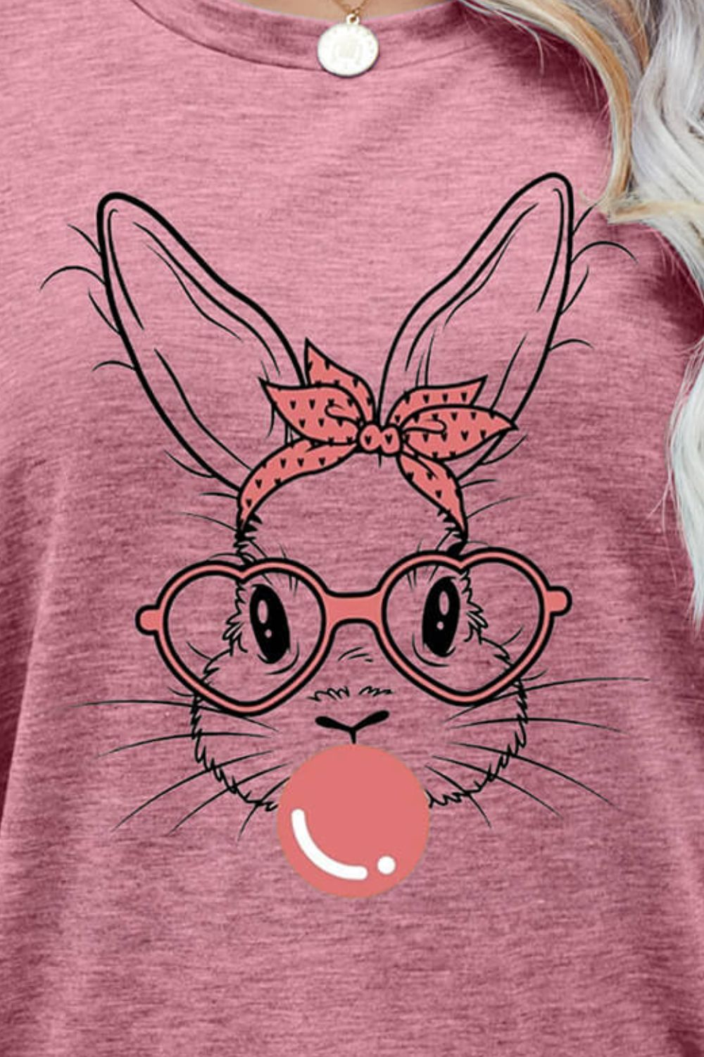 Women Easter Bunny Graphic Round Neck T-Shirt nicholesgifts