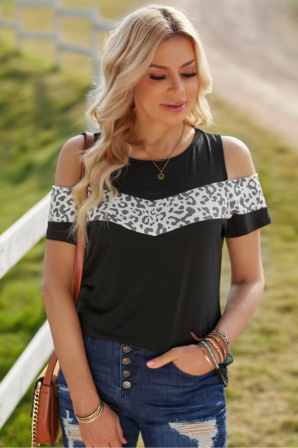 Women Leopard Cold-Shoulder Tee Shirt / NicholesGifts