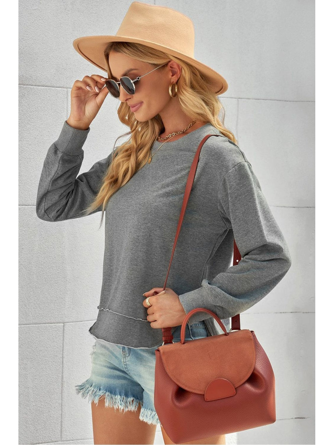 Women Side Slit Drop Shoulder Sweatshirt nicholesgifts