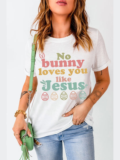 Women Easter No Bunny Loves You Like Jesus Short Sleeve T-Shirt nicholesgifts