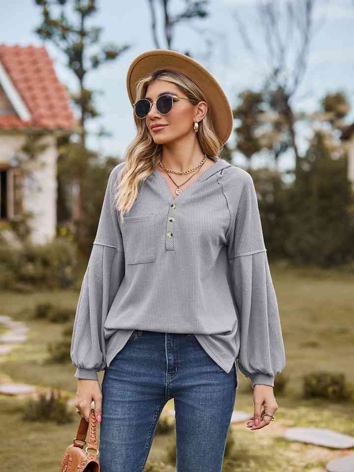 Women Dropped Shoulder Button-Down Hoodie nicholesgifts