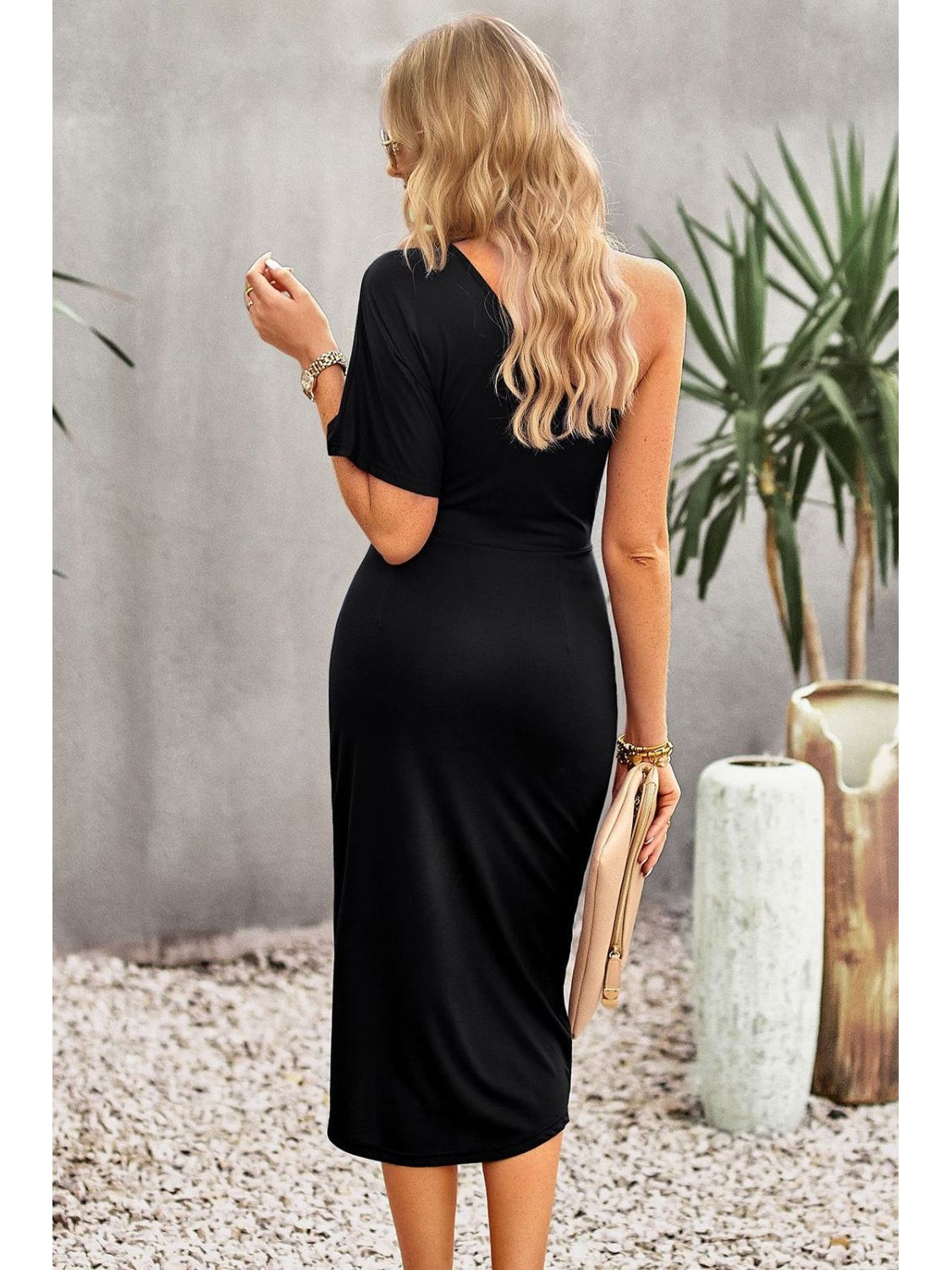 Women Ruched One-Shoulder Tulip Hem Dress nicholesgifts