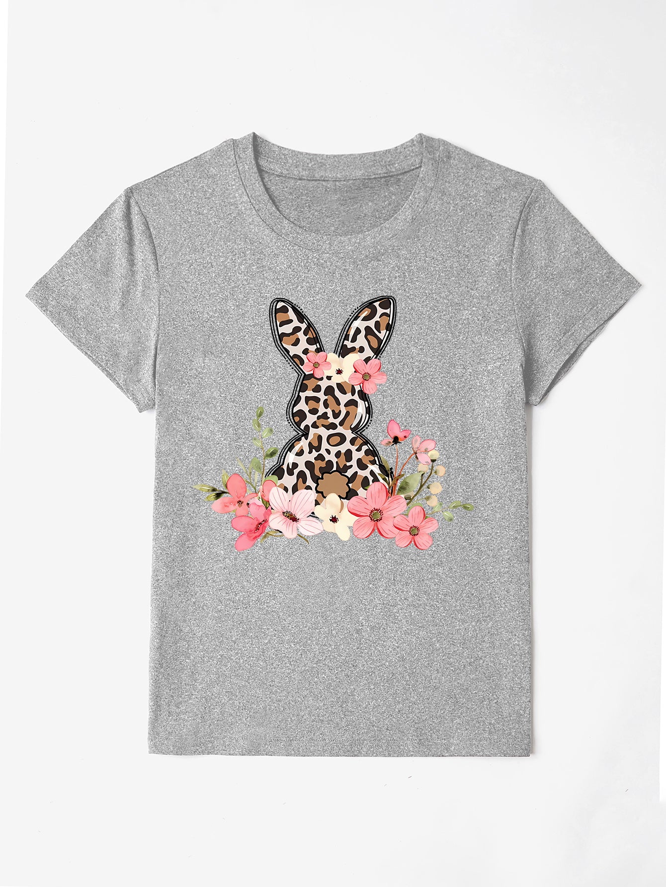 Women Rabbit Round Neck Short Sleeve Easter T-Shirt nicholesgifts