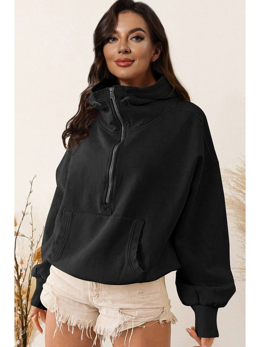 Women Zip-Up Dropped Shoulder Hoodie nicholesgifts