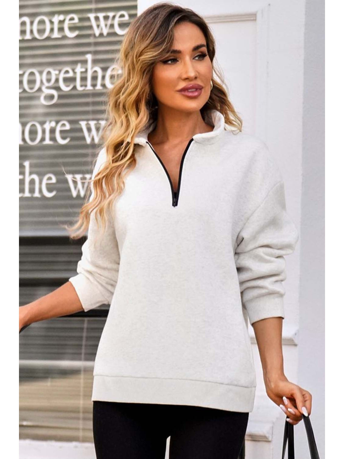 Women Quarter Zip Dropped Shoulder Sweatshirt nicholesgifts