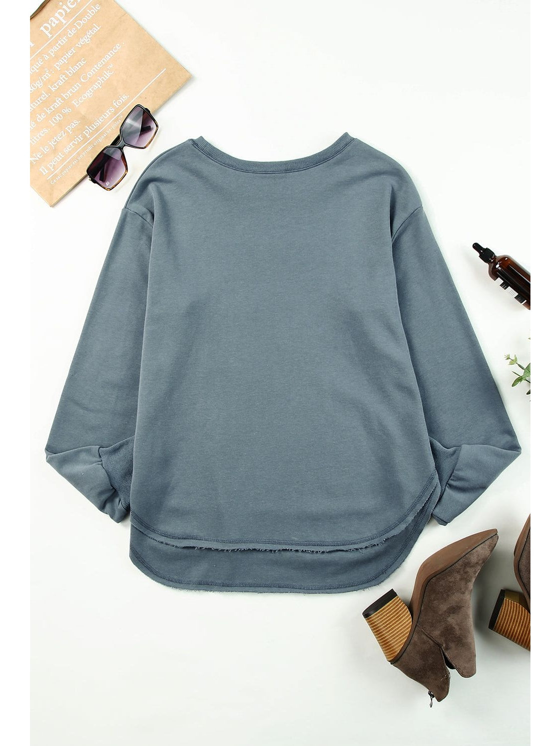 Women Side Slit Drop Shoulder Sweatshirt nicholesgifts