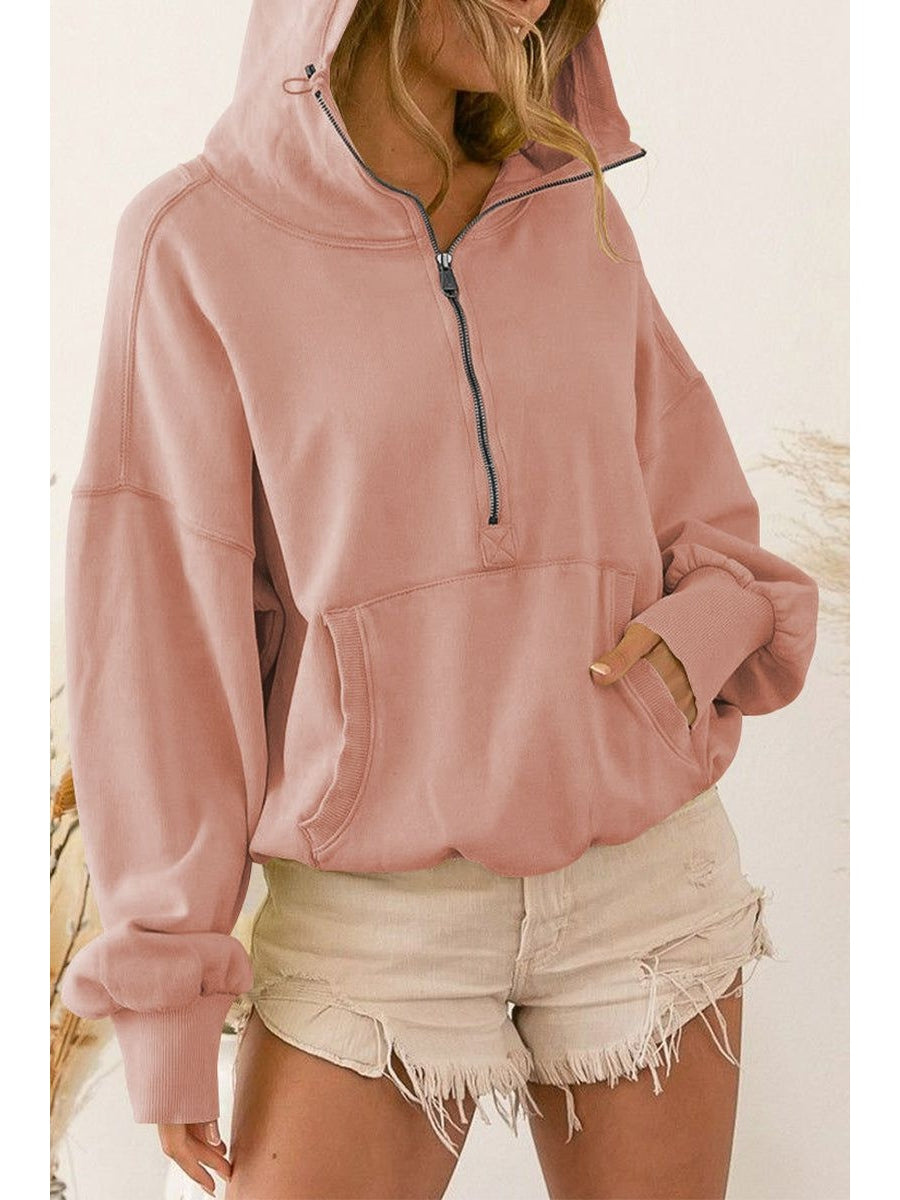 Women Zip-Up Dropped Shoulder Hoodie nicholesgifts