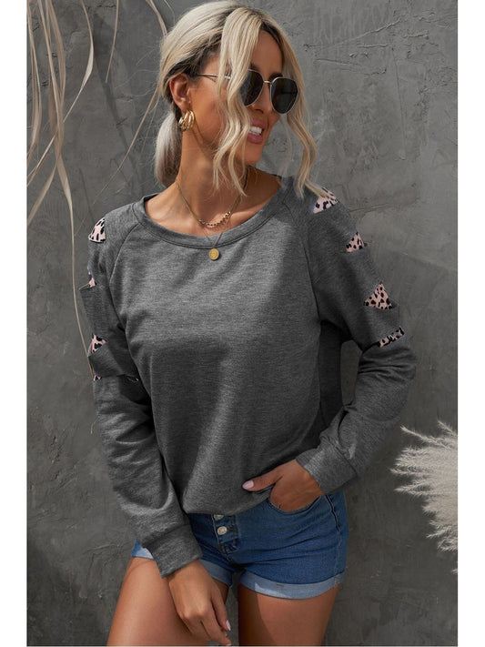 Women Leopard Patchwork Raglan Sleeve Sweatshirt nicholesgifts