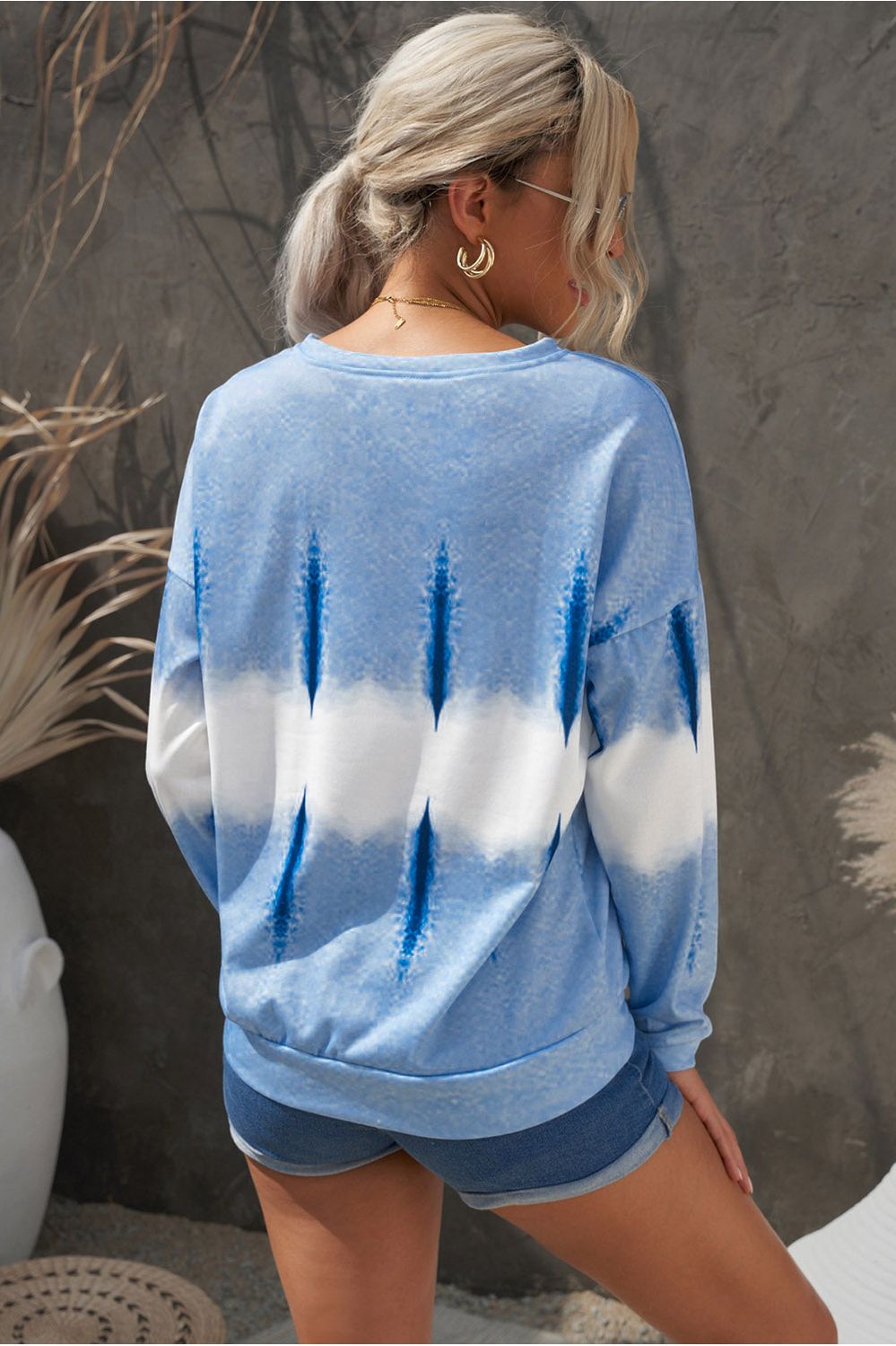 Women Tie-Dye Drop Shoulder Round Neck Sweatshirt nicholesgifts