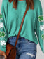 Women Lucky Clover Sequin Round Neck Sweatshirt nicholesgifts