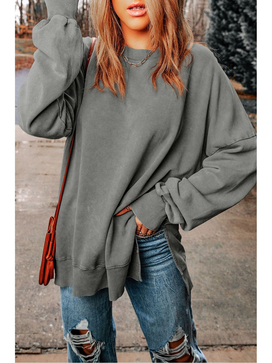 Women Dropped Shoulder Round Neck Long Sleeve Blouse nicholesgifts