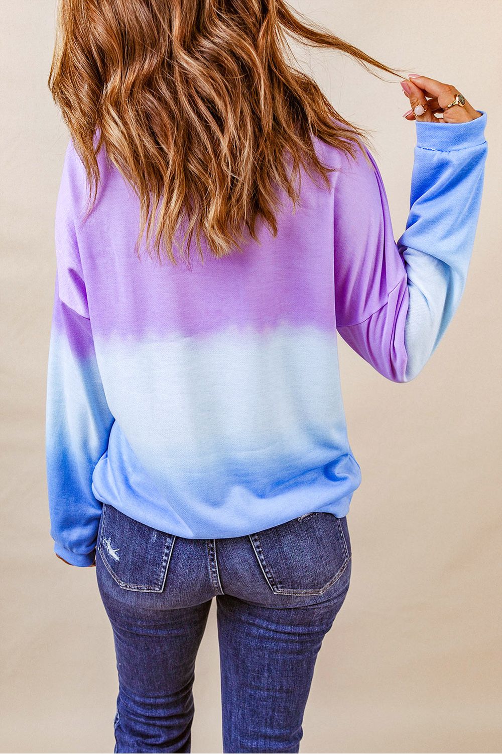 Women Tie-Dye Drop Shoulder Round Neck Sweatshirt nicholesgifts