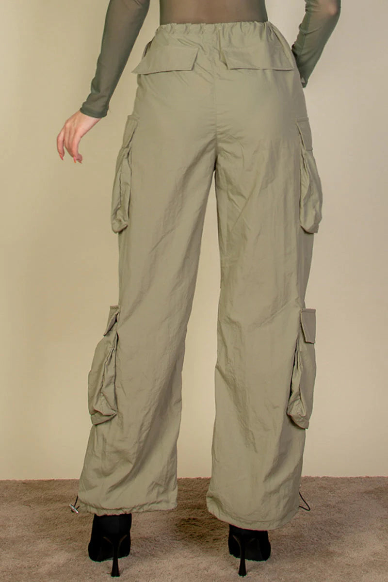 Women Flap Pockets Drawstring Ruched Parachute Pants nicholesgifts