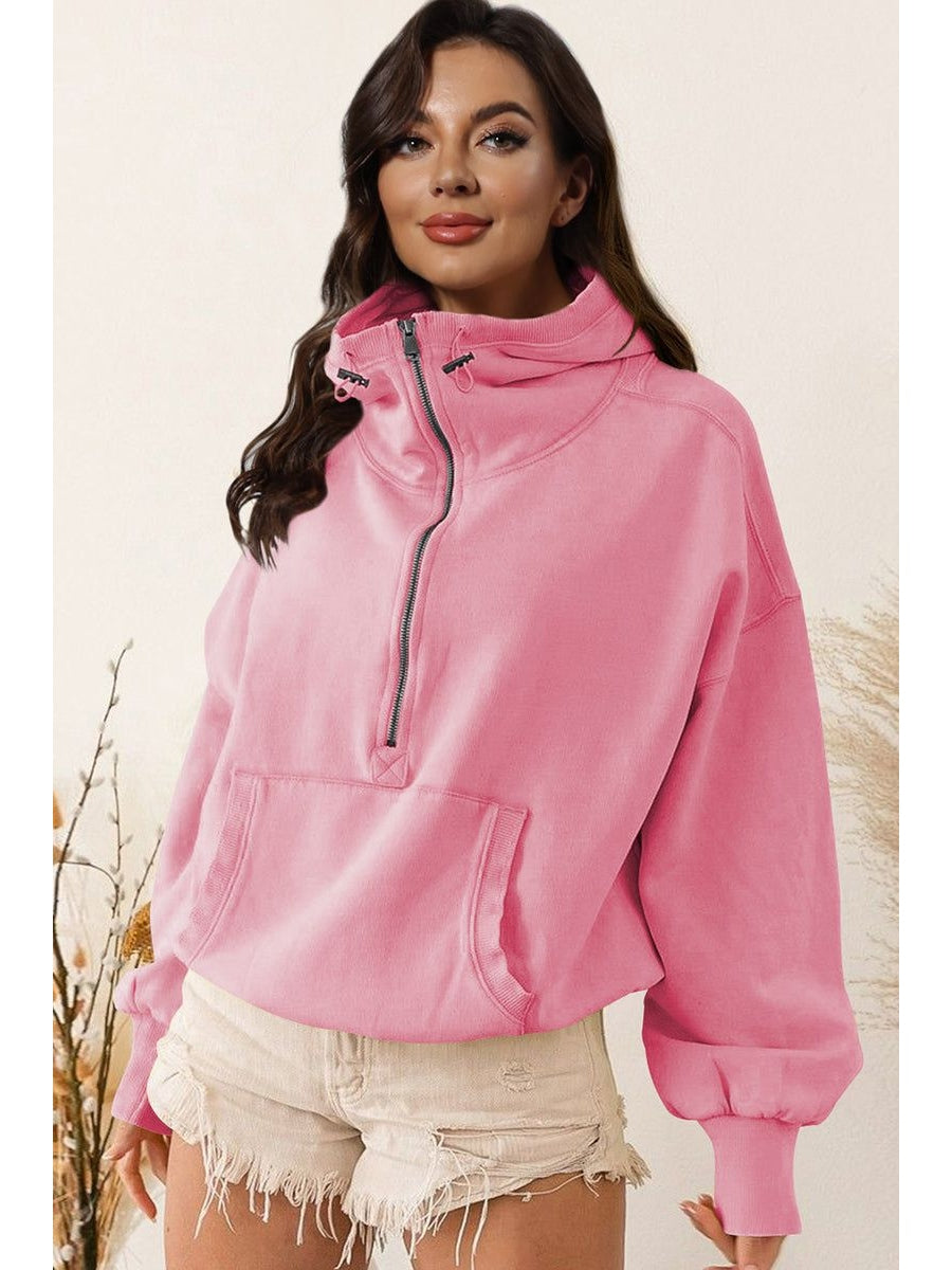 Women Zip-Up Dropped Shoulder Hoodie nicholesgifts