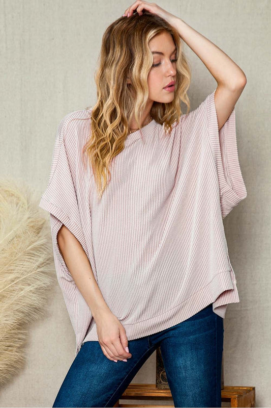 Women Full Size Round Neck Ribbed Slit Tunic Top - NicholesGifts.online
