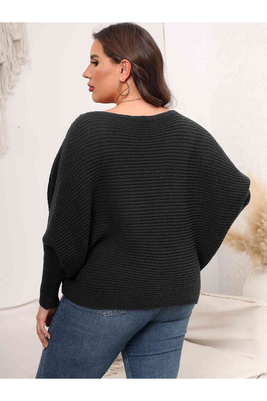 Full Size Women Boat Neck Batwing Sleeve Sweater nicholesgifts