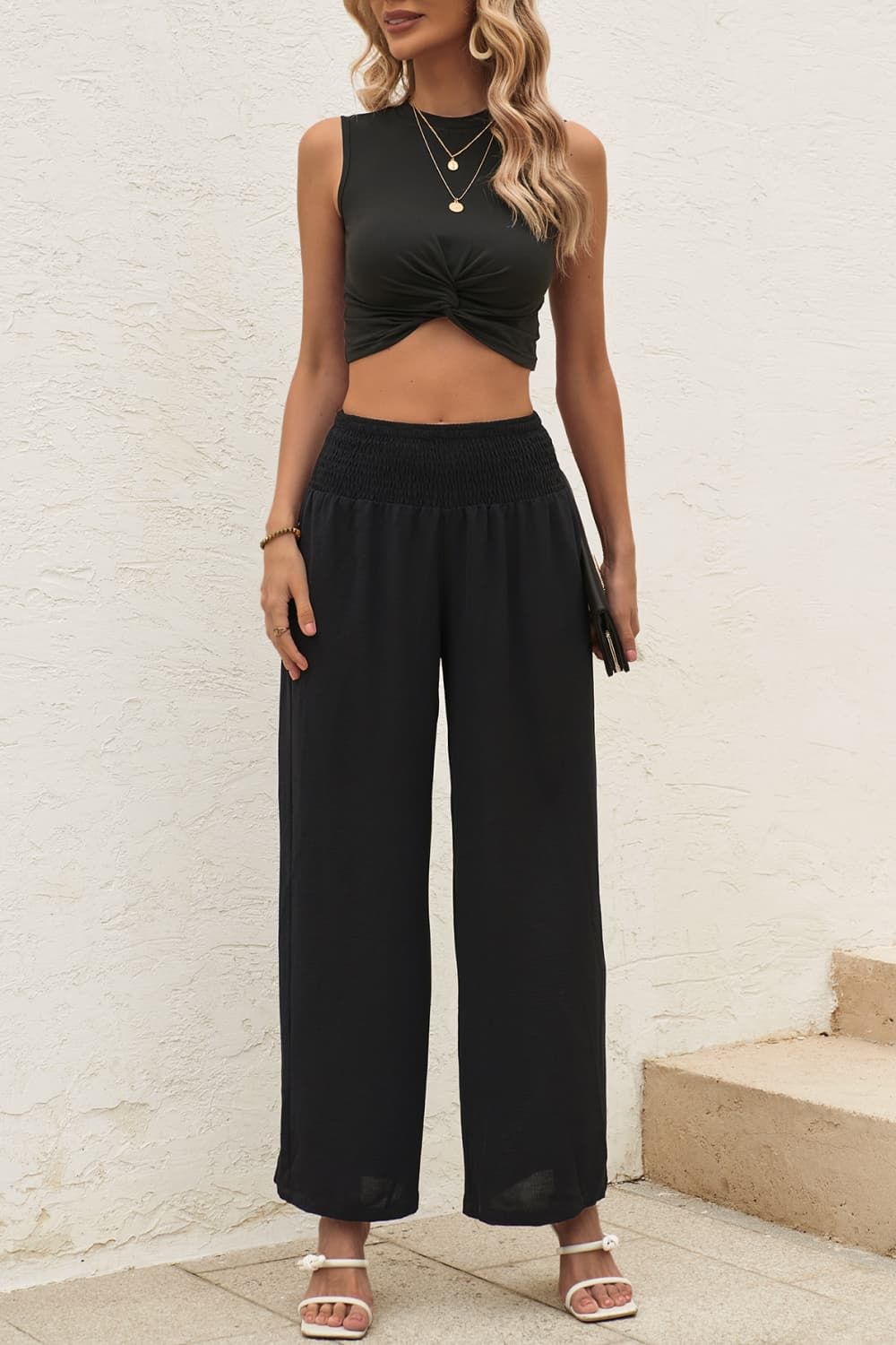 Women Twist Front Cropped Tank and Pants Set