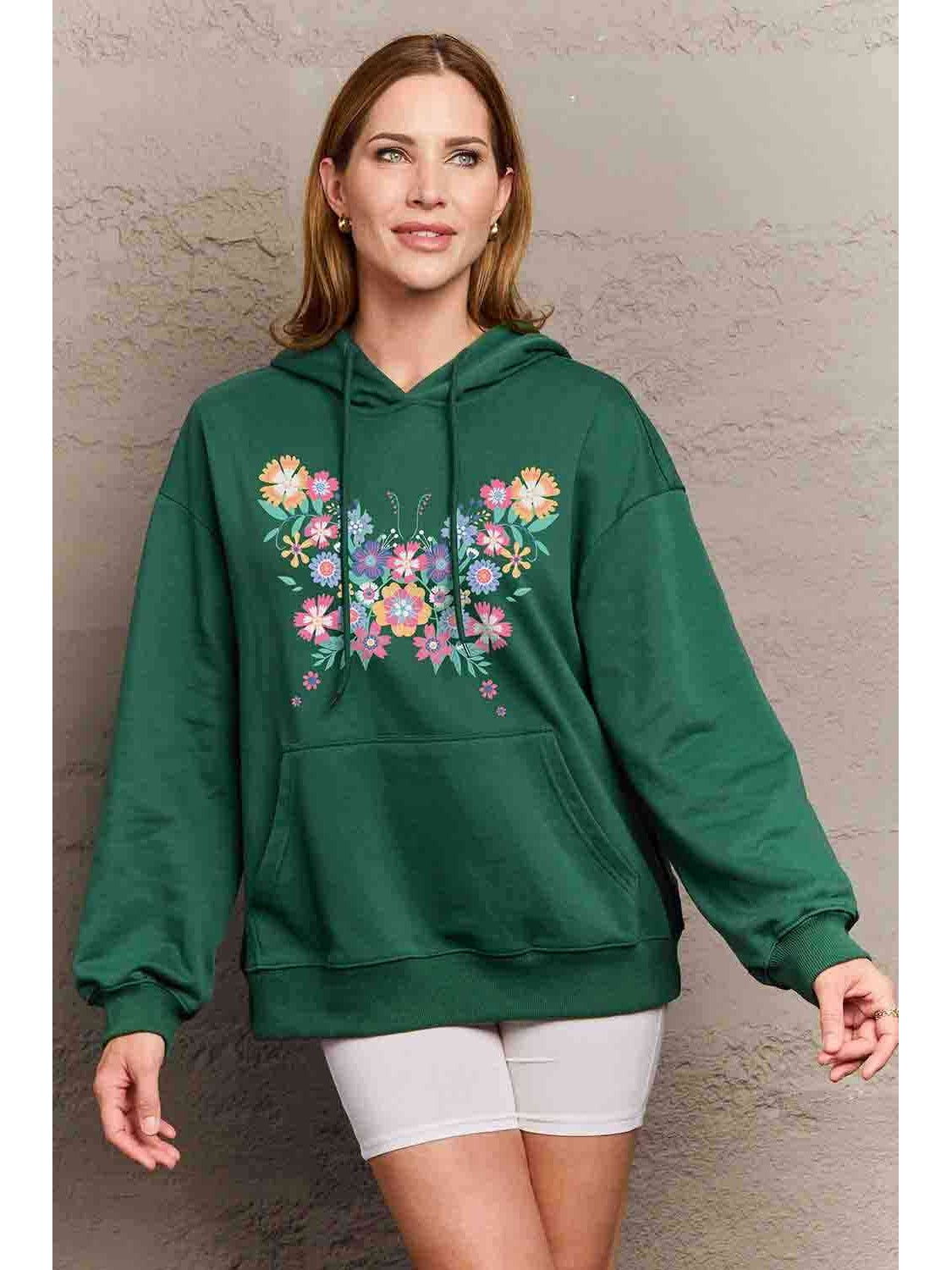 Women Simply Love Full Size Floral Butterfly Graphic Hoodie nicholesgifts