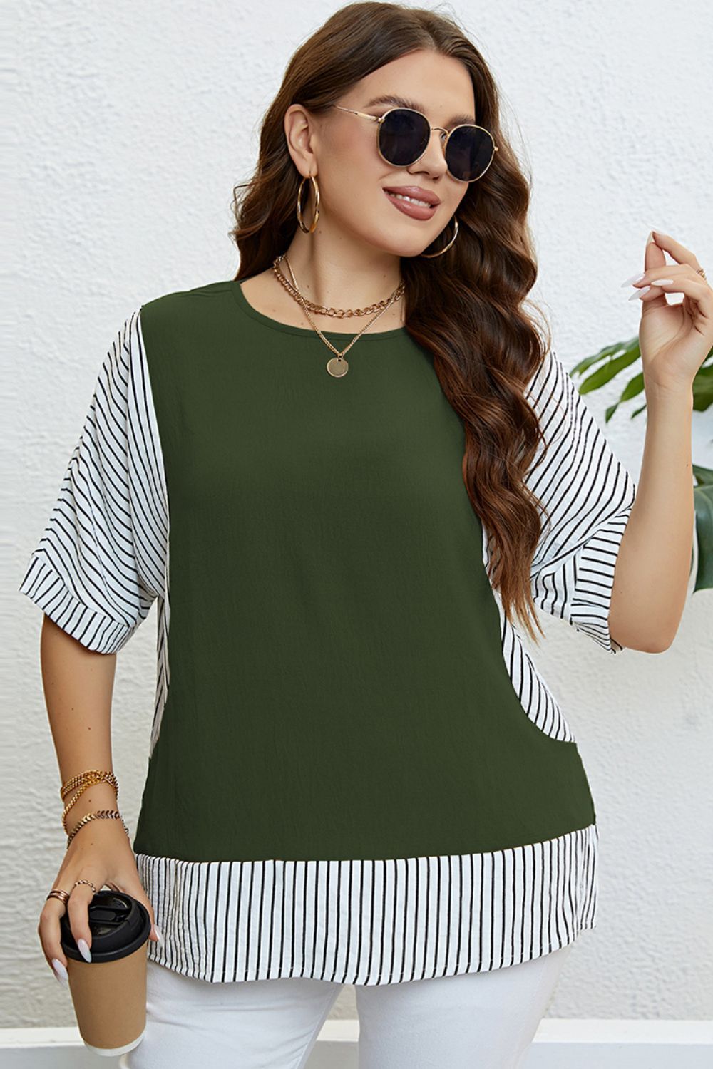 Chic and Comfortable Plus Size Women's Striped Round Neck Half Sleeve Top - Your