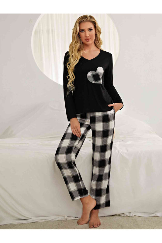 Plaid Heart Top and Pants Lounge Set NicholesGifts