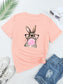 Women Rabbit Round Neck Short Sleeve Pink Easter T-Shirt nicholesgifts