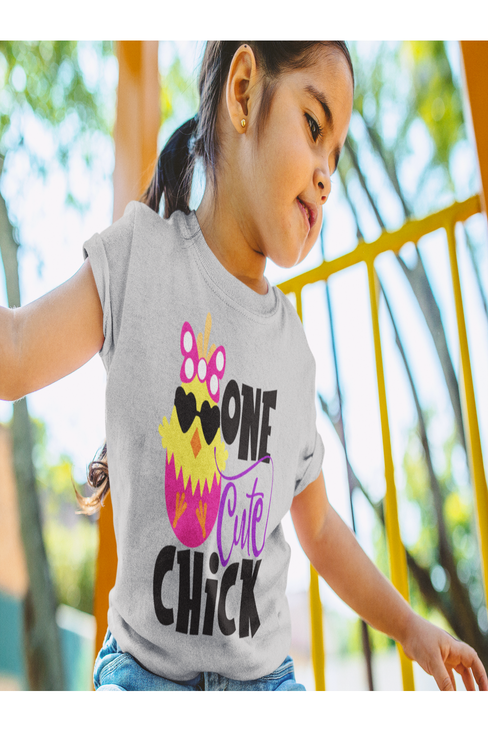 Girls Cute Chick Easter Short Sleeve Crewneck T-Shirt - NicholesGifts.online