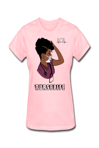 African American Women's Nurse Life Short Sleeve Crew Neck Pink T-Shirt - NicholesGifts.online