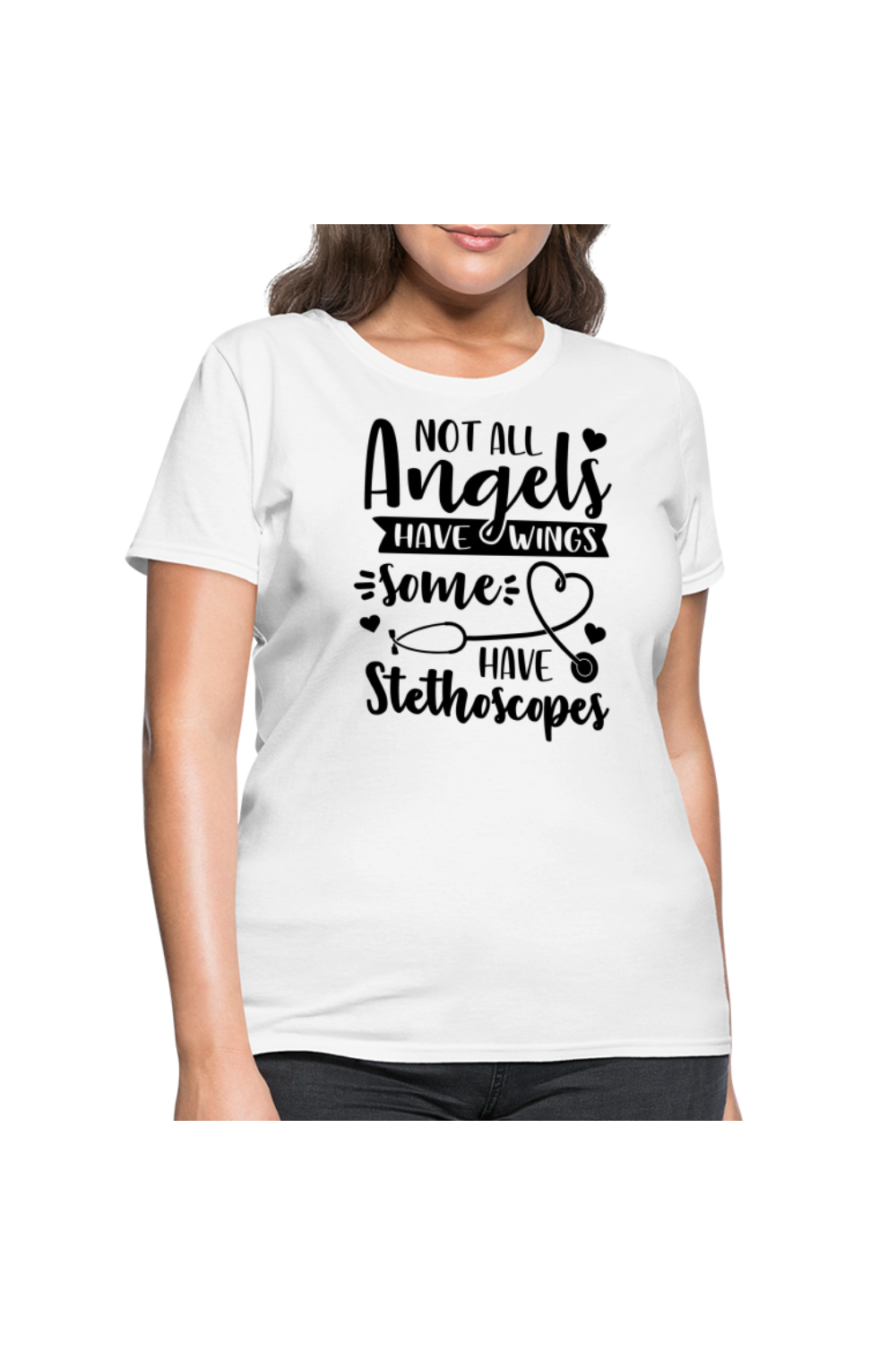 Women's Not All Angels Have Wings Some Have Stethoscopes Short Sleeve T-Shirt - NicholesGifts.online