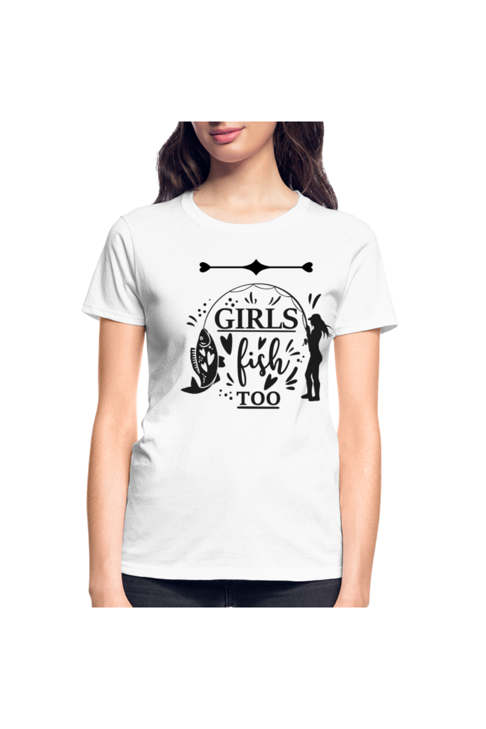 Girls Fish Too Women Short Sleeve T-Shirt - white