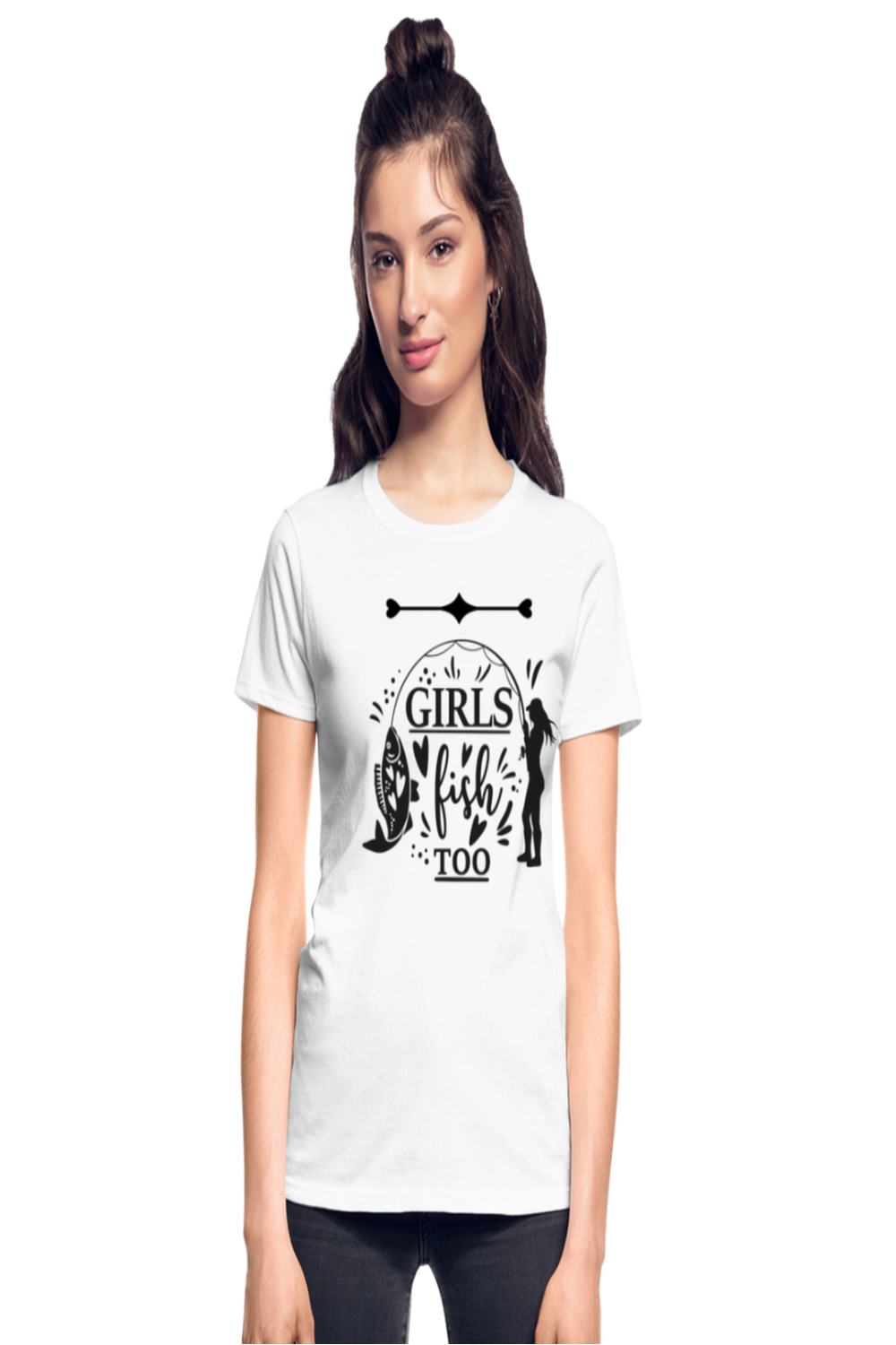 Girls Fish Too Women Short Sleeve T-Shirt - white - NicholesGifts.online