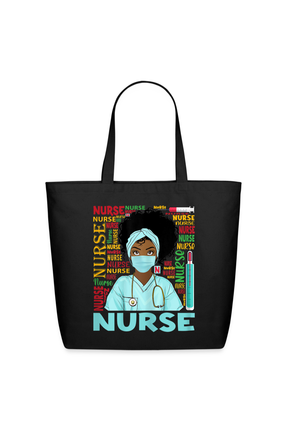 African American Nurse Wearing a Face Mask Black Cotton Tote - black - NicholesGifts.online