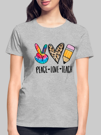 Women Peace Love Teach Short Sleeve T-Shirt nicholesgifts