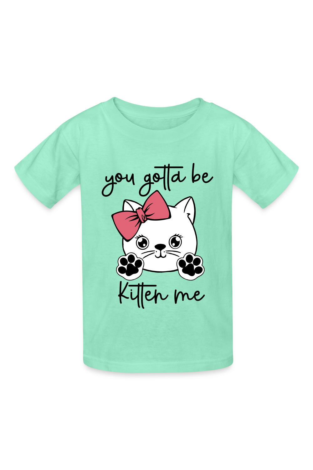Girls Kitten Me Short Sleeve T-Shirt - deep mint - Nicholesgifts.online