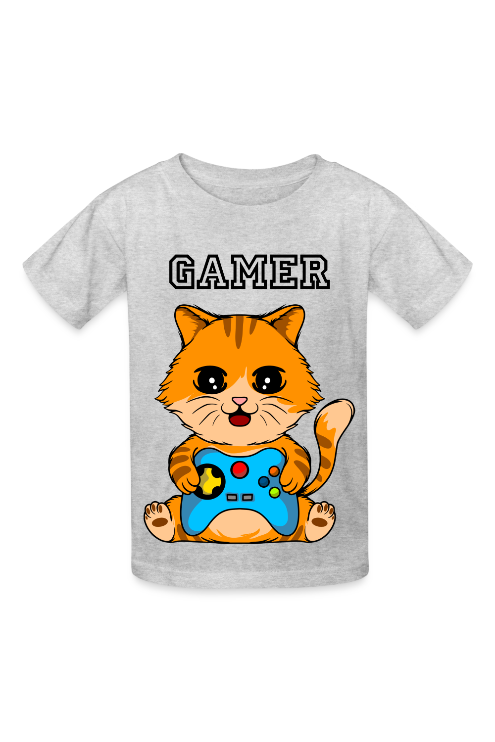 Boys Gamer Cat T-Shirt - heather gray - NicholesGifts.online