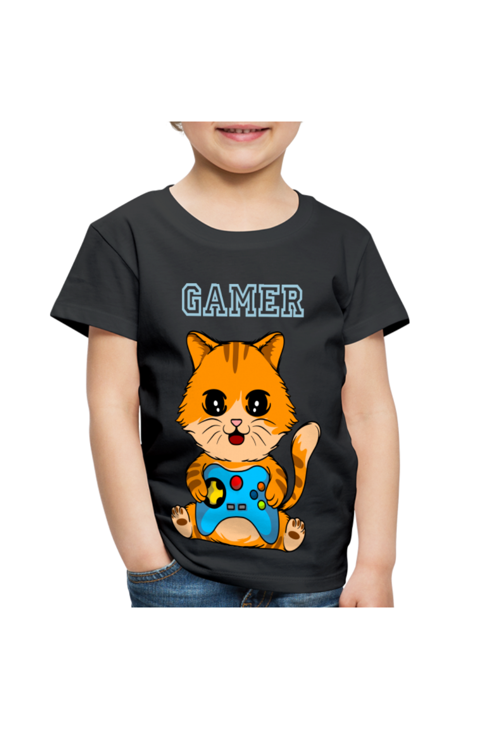 Toddler Boys Gamer Cat Short Sleeve T-Shirt - black