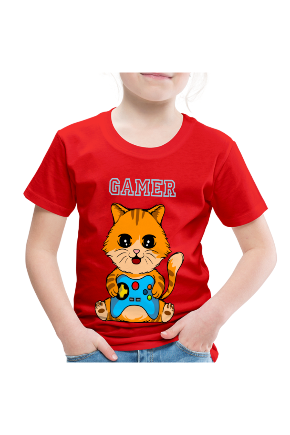 Toddler Boys Gamer Cat Short Sleeve T-Shirt - red
