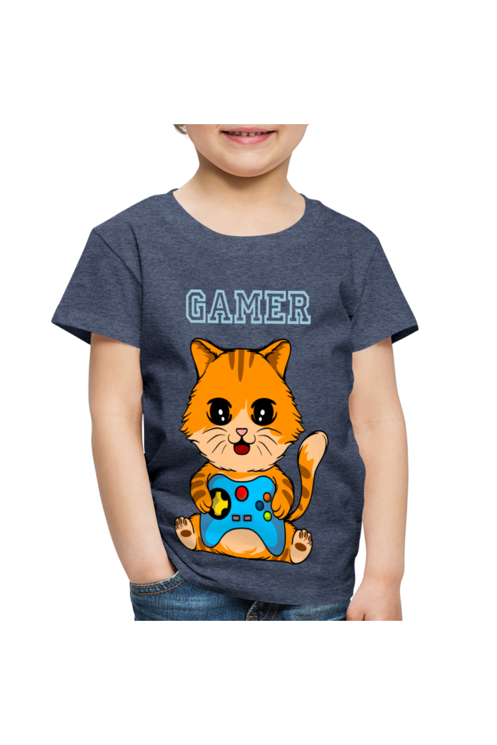 Toddler Boys Gamer Cat Short Sleeve T-Shirt - heather blue