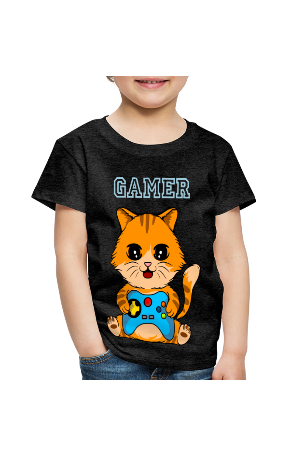 Toddler Boys Gamer Cat Short Sleeve T-Shirt - charcoal grey - NicholesGifts.online