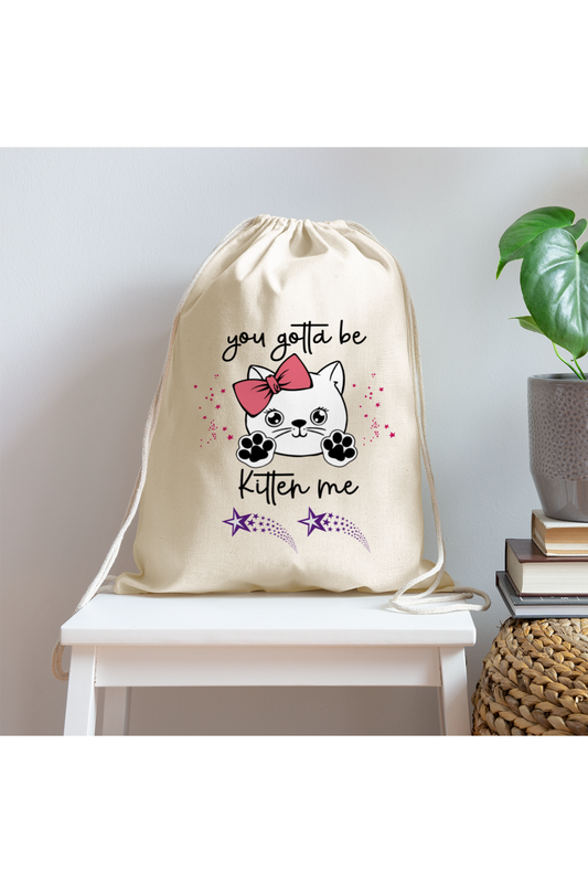 Girls Kitten Cotton Drawstring Bag - natural - NicholesGifts.online