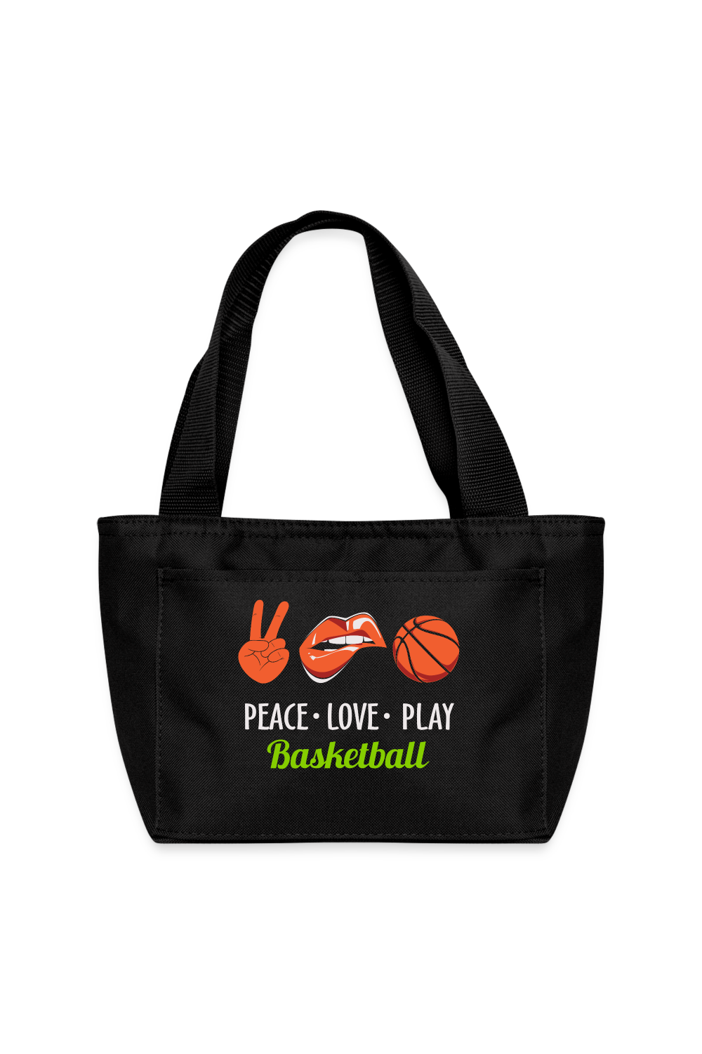 Women Peace Love Play Basketball Lunch Bag - black