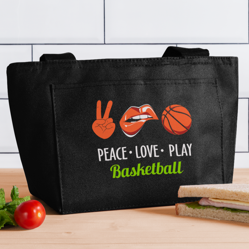 Women Peace Love Play Basketball Lunch Bag - black - NicholesGifts.online