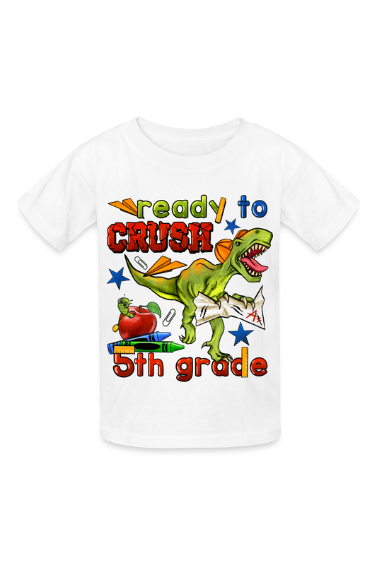 Boys Ready To Crush Fifth Grade Short Sleeve Tee Shirts for Back To School - white - NicholesGifts.online