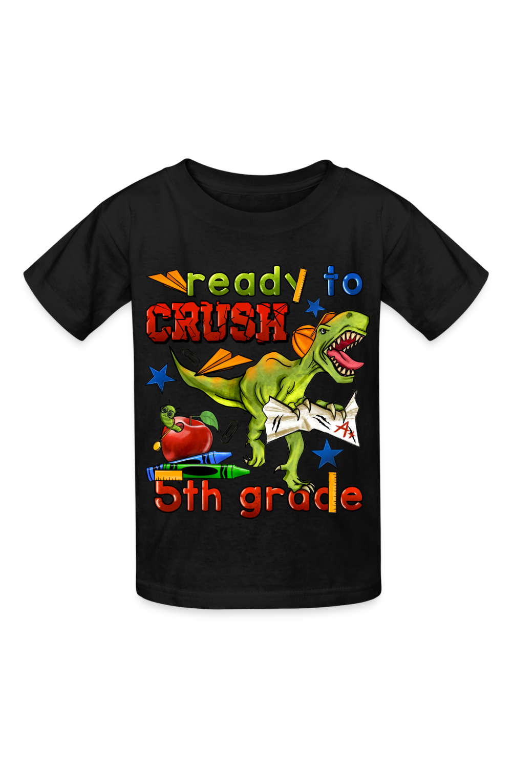 Boys Ready To Crush Fifth Grade Short Sleeve Tee Shirts for Back To School - black