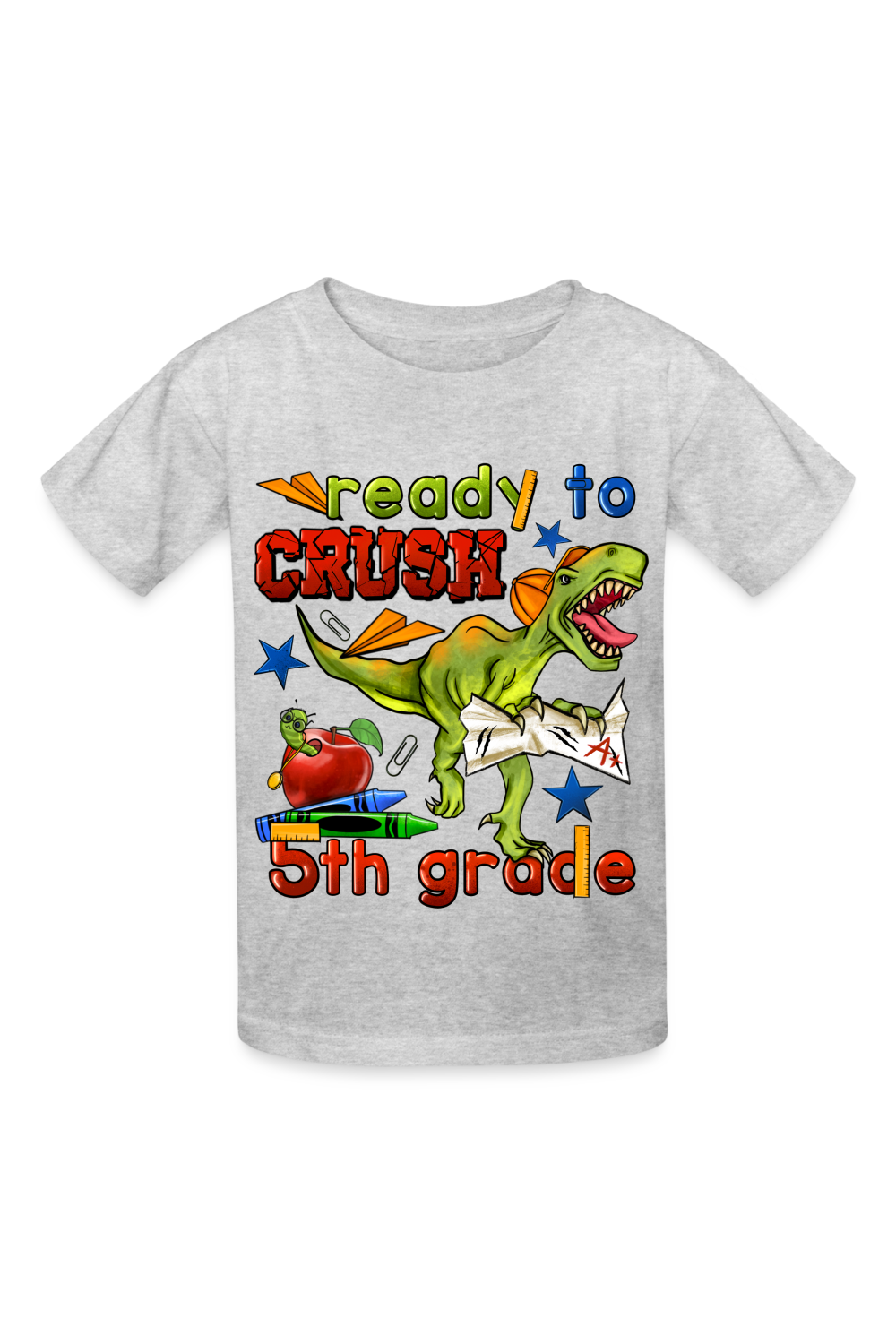 Boys Ready To Crush Fifth Grade Short Sleeve Tee Shirts for Back To School - heather gray