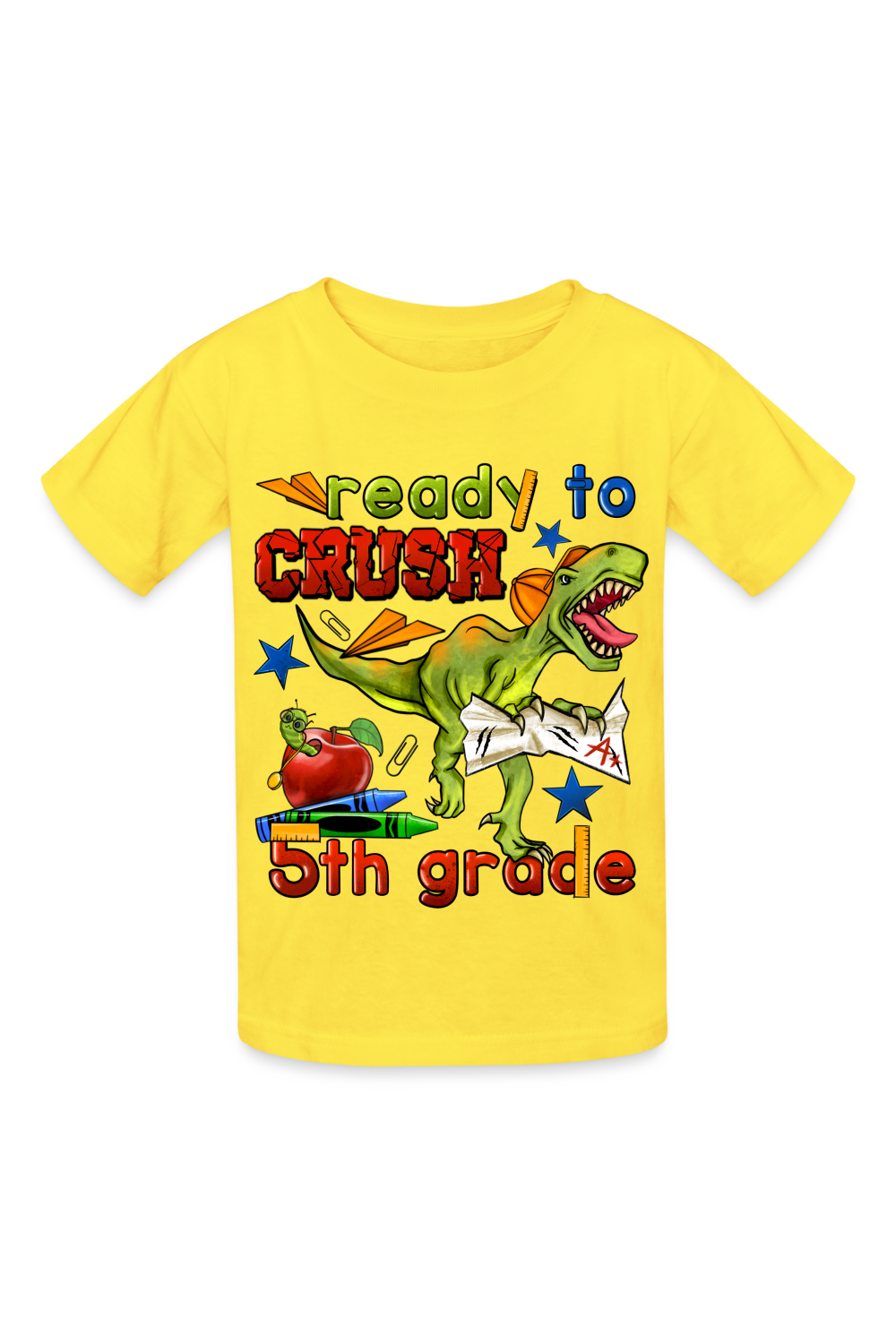 Boys Ready To Crush Fifth Grade Short Sleeve Tee Shirts for Back To School - yellow - NicholesGifts.online