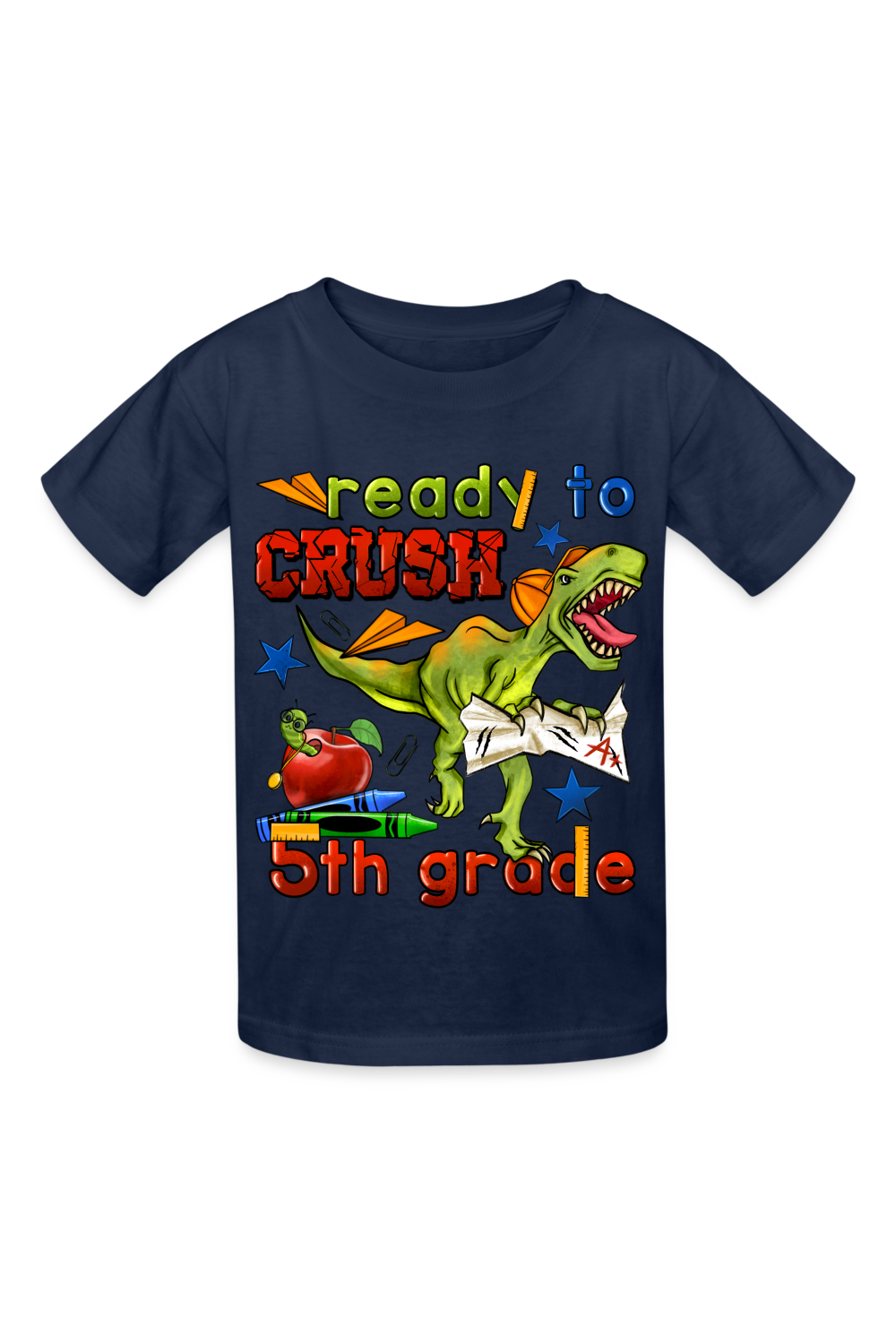 Boys Ready To Crush Fifth Grade Short Sleeve Tee Shirts for Back To School - navy - NicholesGifts.online