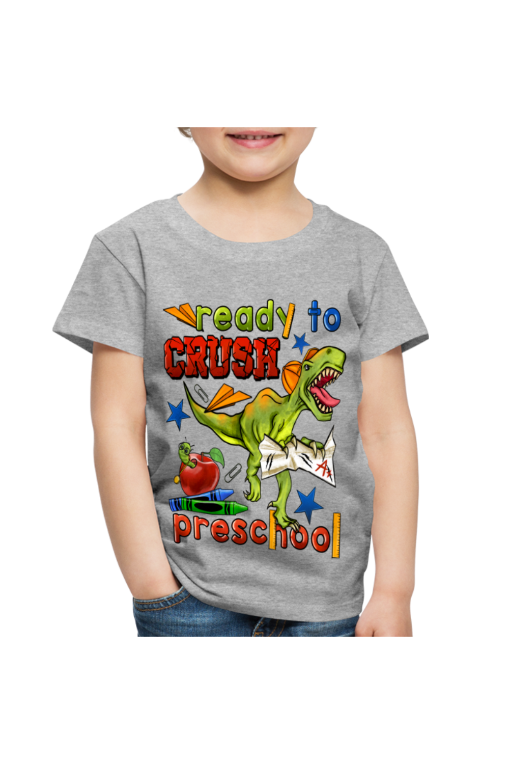 Toddler Boys Ready To Crush Preschool Short Sleeve Tee Shirt for Back To School - heather gray - NicholesGifts.online
